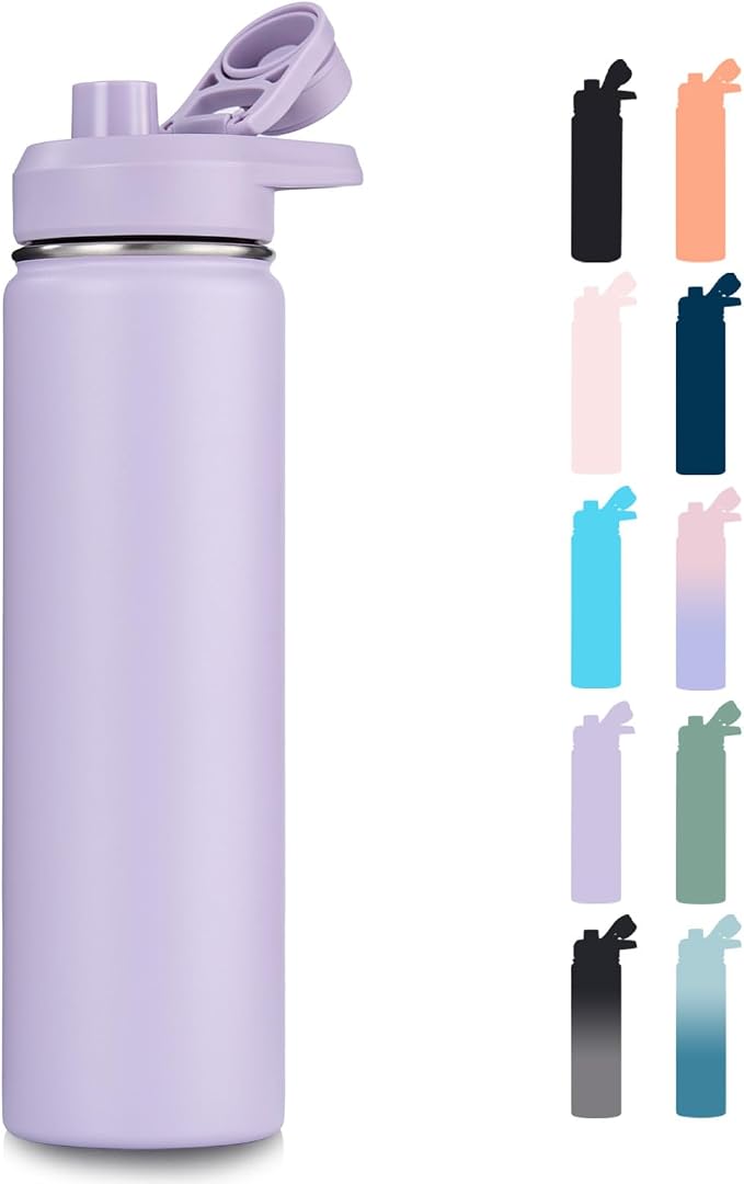 Fijinhom Insulated Water Bottle with Handle, 304 Stainless Steel Water Bottles with Wide Mouth, Double Wall Vacuum Sports Water Bottle, BPA Free, Keep Cold and Hot, 24 Ounces, Purple