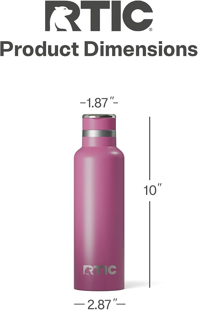RTIC 20oz Journey Water Bottle Ceramic Lined Metal Stainless Steel Vacuum Insulated, BPA Free, Reusable, for Water, Hot and Cold Drinks, Travel, Sports, Camping, Orchid