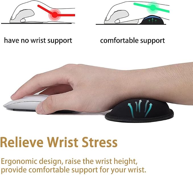 MXCOIRTP Wrist Rest for Mouse, Ergonomic Memory Foam Wrist Cushion Support Pad, Mouse Wrist Pad with Non-Slip Base for Typing Pain Relief, Office, Home, Gaming, Computer, Black, 2PCS