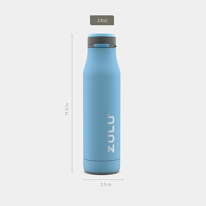 ZULU Ace 24oz Insulated Stainless Steel Water Bottle, Chug Spout, Ice Blue | Leakproof water bottle keeps drinks cold for hours. BPA-free, locking lid, sip or chug, perfect for gym, travel, and school.