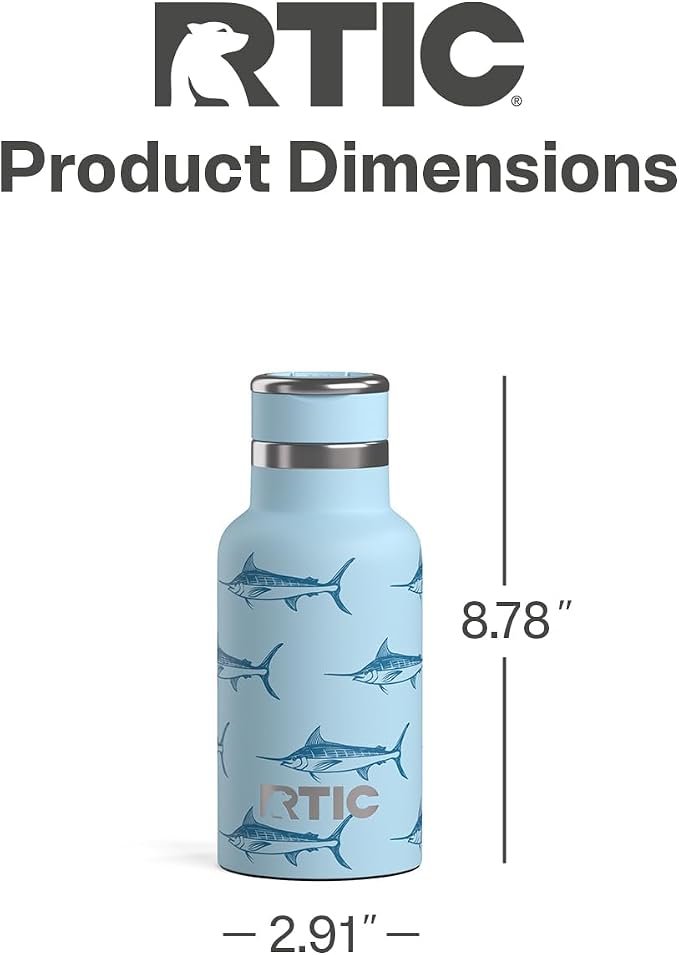 RTIC Little Journey Water Bottle with Straw, Ceramic-Lined, Insulated, Stainless Steel, Metal, Double Wall Vacuum-Insulation, Leak-Proof Lid, BPA-Free Water Flask for Sports, Travel, Blue Marlin