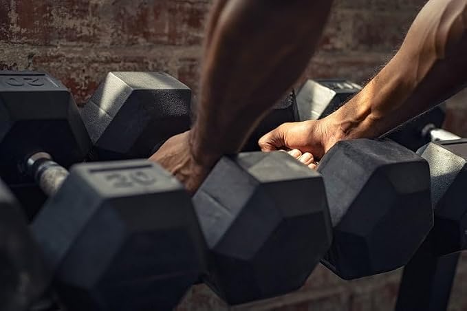 Signature Fitness Rubber Coated Hex Dumbbells Hand Weights for Exercises and Fitness Home Gym, 5-50 lbs, Pairs