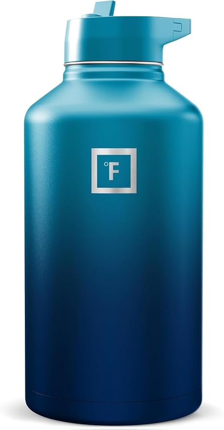 IRON °FLASK 64 oz Wide Mouth Water Bottle with Straw | Insulated Half Gallon Water Bottle with Leakproof Straw Lid - BPA Free, Cold 24 Hrs, Sweat Free (Dark Night)