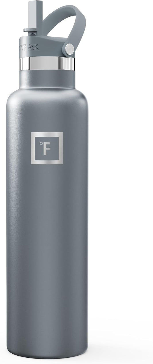 IRON °FLASK 24 oz Narrow Mouth Water Bottle with Straw | Insulated Stainless Steel Sports Water Bottle with Leakproof Straw Lid - BPA Free, Cold 24 Hrs, Sweat Free (Graphite)