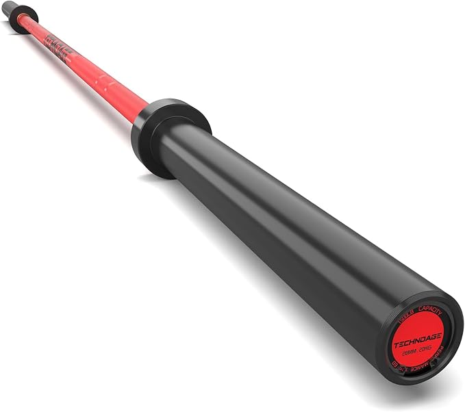 TECHNOAGE 7FT Heat-Treated Alloy Steel Olympic Barbell, 1500LB | 45LB bar with 28mm knurled grip, needle bearings, hard chrome finish, and 2-inch plate fit