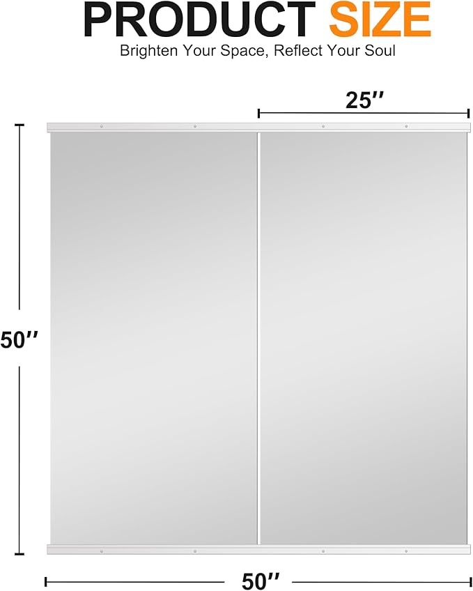 Delma Home Gym Mirror, 50''x25''x2PCS White Wall Mounted Large Frameless Tempered Glass Wall Mirror for Home Gym, Garage, Bedroom, Bathroom