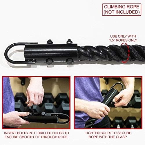 1½" Climbing Rope Clamp, 1.5” Battle Rope Attachment Hook Accessories, Rope Clasp for Rope Climb, Climbing Training Garage Home Gym Workout Fitness Strength Training (1.5" 1SET Black)