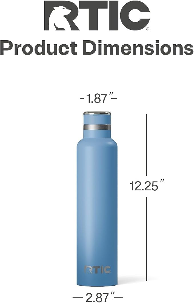 RTIC 26oz Journey Water Bottle Ceramic Lined Metal Stainless Steel Vacuum Insulated, BPA Free, Reusable, for Water, Hot and Cold Drinks, Travel, Sports, Camping, Denim