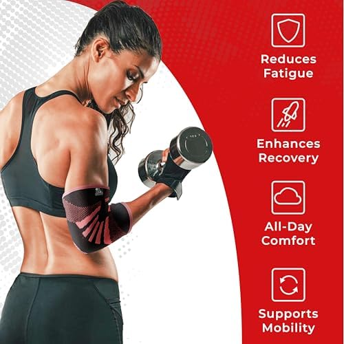 Elbow Compression Sleeves (1 Pair) - Elbow Brace for Tendonitis, Tennis & Golfers Elbow - Weightlifting Support for Men & Women - Pain Relief & Joint Recovery (2, Power Pink, Medium)