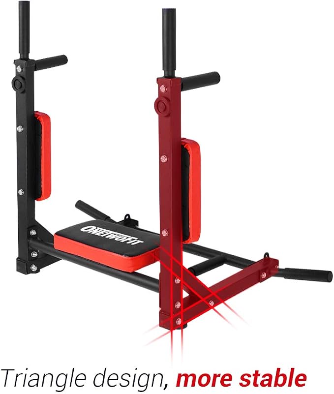 OneTwoFit Multifunctional Wall Mounted Pull Up Bar Chin Up bar Dip Station for Indoor Home Gym Workout, Power Tower Set Training Equipment Fitness Dip Stand Supports to 440 Lbs