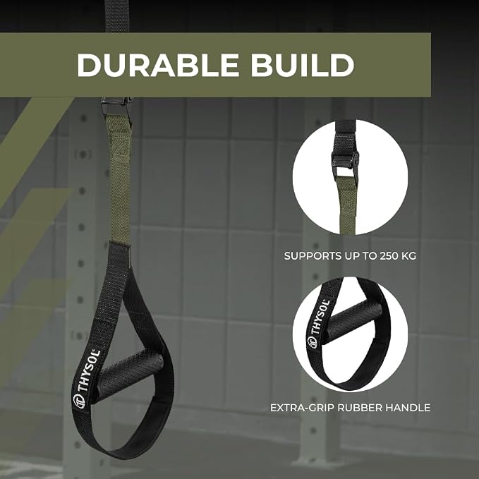 THYSOL Resistance Trainer Pro Xtreme Straps Army | Sling Trainer Set with Adjustable Door Anchor | Fitness Home Workouts - Suitable for Travelling & for Training Indoor & Outdoor