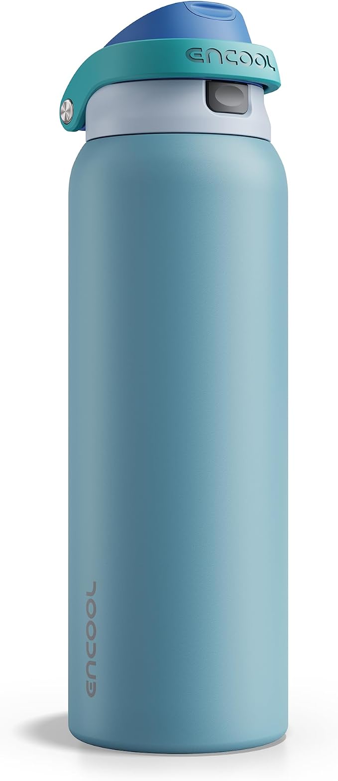 ENCOOL Leakproof Insulated Water Bottle with Straw Dual-Sip Water Bottle Bag-Safe Design for Work, Commute & Gym – Keeps Drinks Cold All Day, 40 oz, Teal Blue