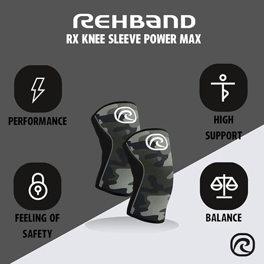 Rehband 7mm Power Max Knee Compression Sleeve for Strength Sports, Competition Grade, Neoprene Knee Sleeves for Bodybuilding & Heavy Powerlifting, Colour:Camo - 1 Pair, Size:X-Small