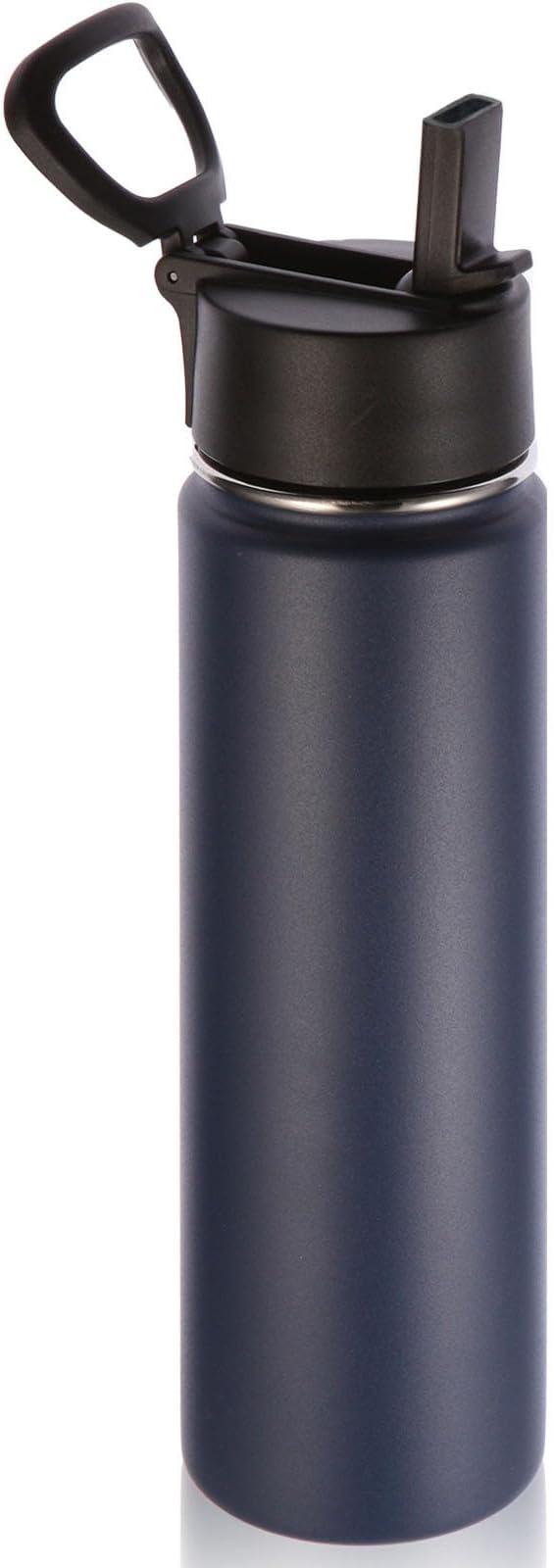 Volhoply 24 Ounce Insulated Water Bottle with Straw Lid,Stainless Steel Wide Mouth Sport Bottles with Handle,Double Wall Vacuum Cups Keep Cold,Reusable Travel Thermal Cups For Holder,Gym(Navy,1)
