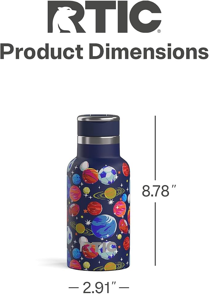 RTIC Little Journey Water Bottle with Straw, Ceramic-Lined, Insulated, Stainless Steel, Metal, Double Wall Vacuum-Insulation, Leak-Proof Lid, BPA-Free Water Flask for Sports, Travel, Space Games