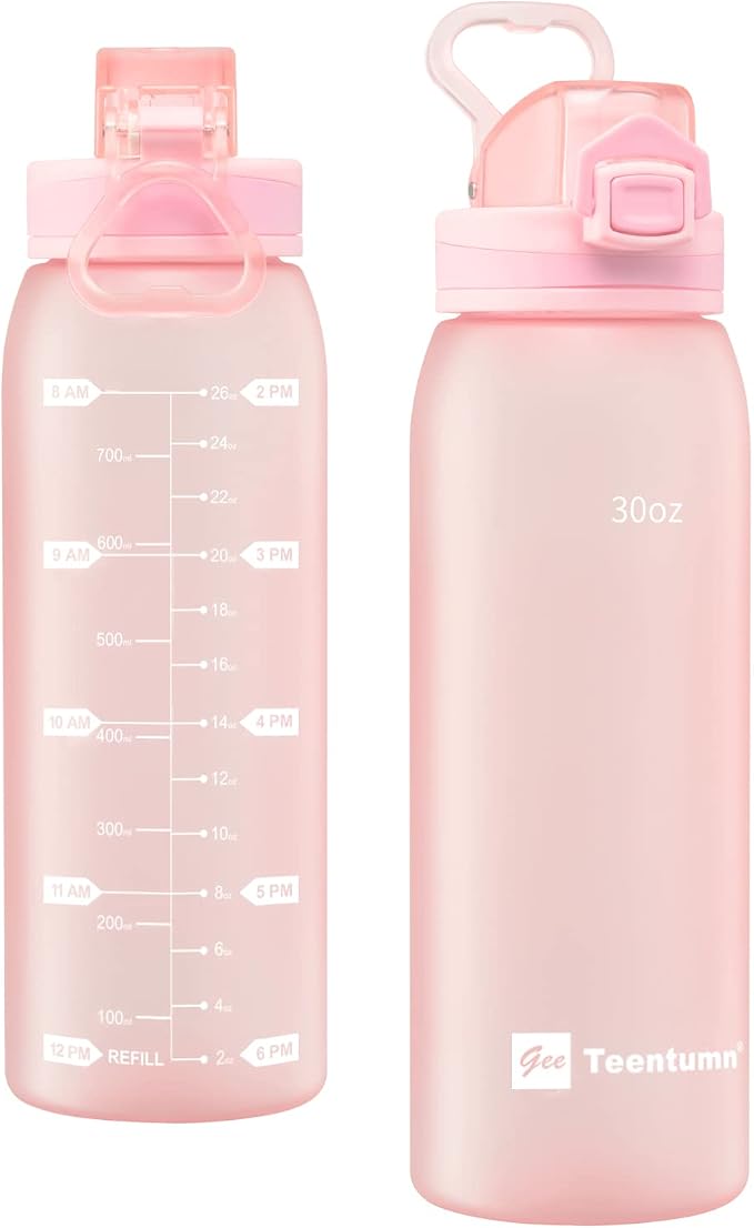 30oz Water Bottle with Time Markers and Filter, BPA Free Large Durable Portable Plastic Bottle for school (Pack of 1)
