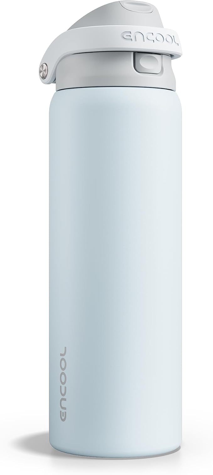 ENCOOL Leakproof Insulated Water Bottle with Straw Dual-Sip Water Bottle Bag-Safe Design for Work, Commute & Gym – Keeps Drinks Cold All Day, 32 oz, Misty Grey