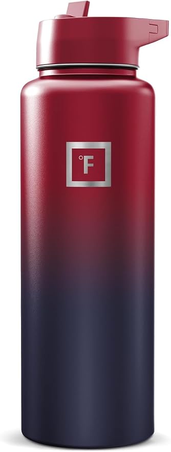 IRON °FLASK 40 oz Wide Mouth Water Bottle with Straw | Insulated Stainless Steel Sports Water Bottle with Leakproof Straw Lid - BPA Free, Cold 24 Hrs, Sweat Free (Dark Rainbow)