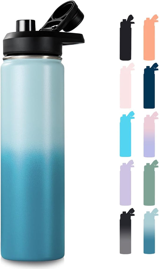 Fijinhom Insulated Water Bottle with Handle, 304 Stainless Steel Water Bottles with Wide Mouth, Double Wall Vacuum Sports Water Bottle, BPA Free, Keep Cold and Hot, 24 Ounces, Coastal Fade