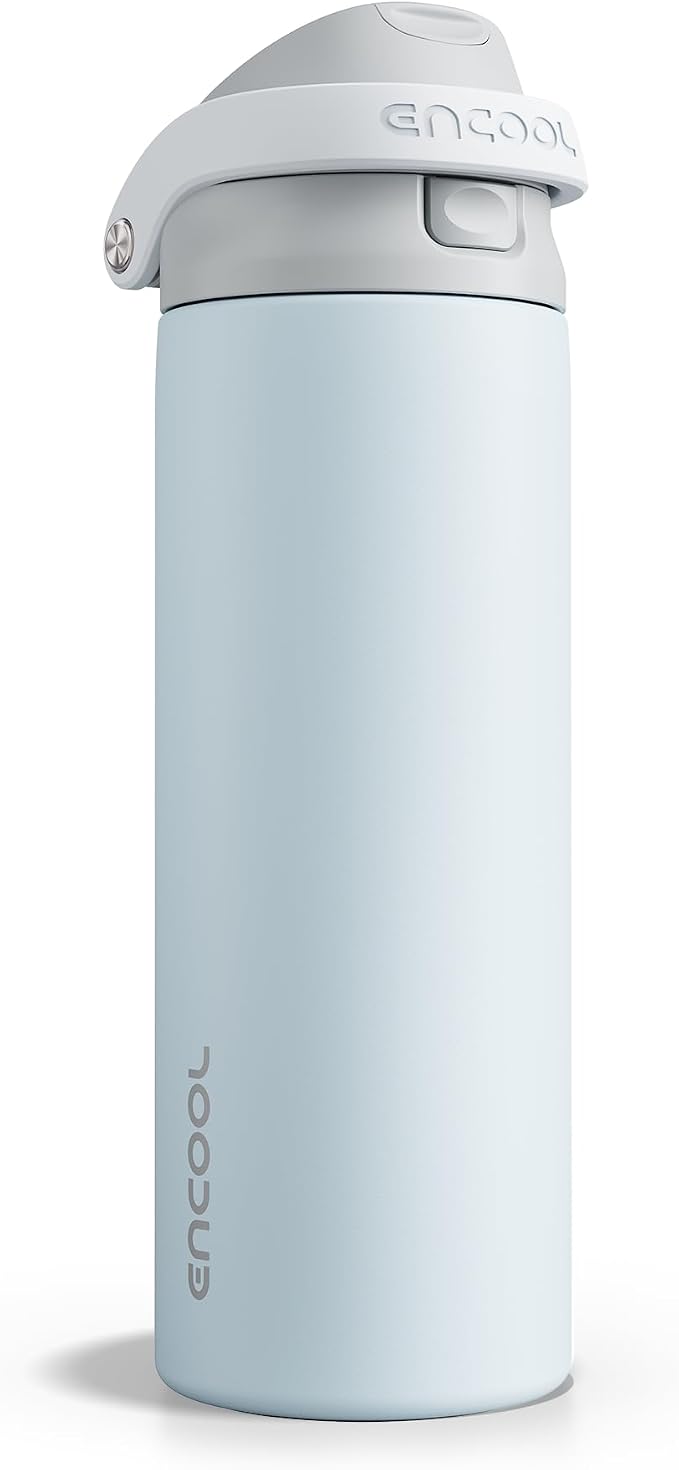 ENCOOL Leakproof Insulated Water Bottle with Straw Dual-Sip Water Bottle Bag-Safe Design for Work, Commute & Gym – Keeps Drinks Cold All Day, 24 oz, Misty Grey