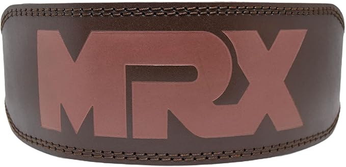 MRX Weight Lifting Belt Genuine Leather - 4 Inches Wide 8mm Thick Padded Lumbar Back Support Double Prong Powerlifting Belts Heavy Duty Deadlifts Workout Squats & Exercise Belt for Men & Women