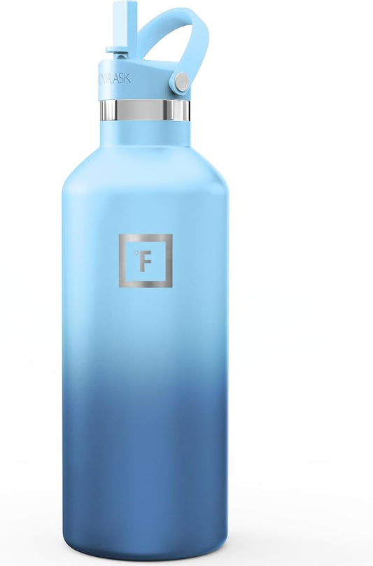 IRON °FLASK 32 oz Narrow Mouth Water Bottle with Straw | Insulated Stainless Steel Sports Water Bottle with Leakproof Straw Lid - BPA Free, Cold 24 Hrs, Sweat Free (Blue Wavess)
