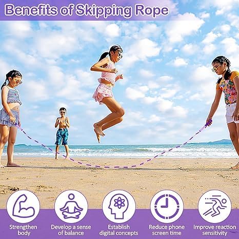 Jump Rope for Kids, Adjustable Jump Ropes for 4 5 6 7 8 10 12, Tangle Free | Jumping Rope Age 8-12, Segmented Soft Beaded Skipping Rope for Women Fitness