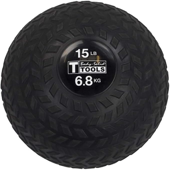 Body-Solid Tools (BSTTT15) Tire Tread Slam Ball, Non Bouncing Cardio Endurance Balls for Strength Training and Weight Loss Workout, Core Exercise and Home Gym Fitness, 15 lb