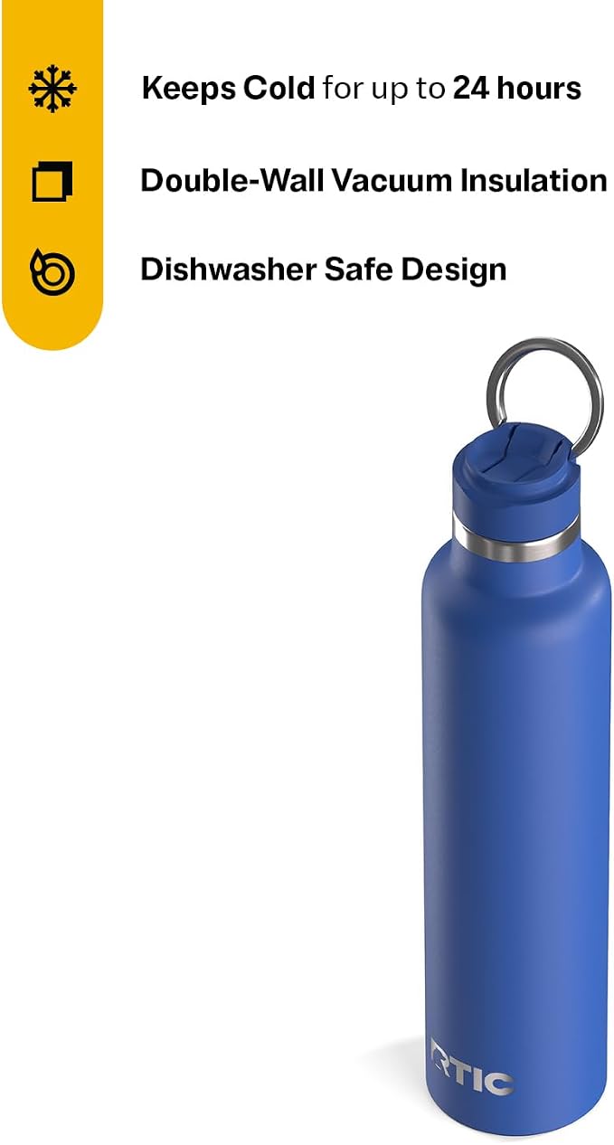 RTIC 26oz Journey Water Bottle, Ceramic Lined, Cobalt | Stainless Steel Metal, Insulated for Hot and Cold Drinks, Sports, Travel and Camping