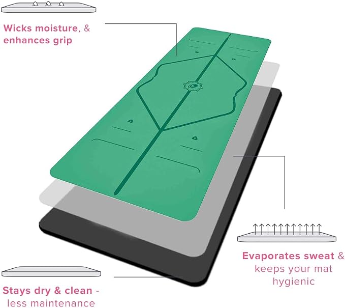 Liforme Classic Yoga Mat - Posture Alignment Design, Advanced Non-Slip Grip | Eco-friendly, Non-Toxic, Sweat-Resistant, long, wide, 4.2mm thick mat for comfort, recommended for Hot Yoga, Free Yoga Bag