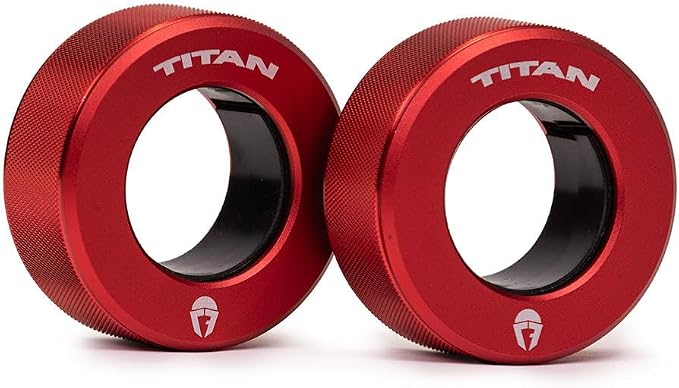 Titan Fitness TwistLock Pro Aluminum Barbell Red Collar Set, 59.5mm-51.5mm Sleeve Diameter, Quick Release Olympic Barbell Clamps, Pair of Magnetic Aluminum Weight Clips with Easy-Grip Knurling