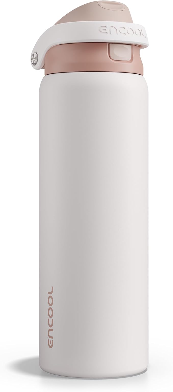 ENCOOL Leakproof Insulated Water Bottle with Straw Dual-Sip Water Bottle Bag-Safe Design for Work, Commute & Gym – Keeps Drinks Cold All Day, 32 oz, Coffee White