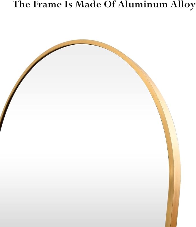 Vlush 59''x16'' Arched Full Length Mirror, Floor Mirror with Stand,Aluminum Alloy Frame,Freestanding or Wall-Mounted Mirror for Living Room/Bedroom - Gold