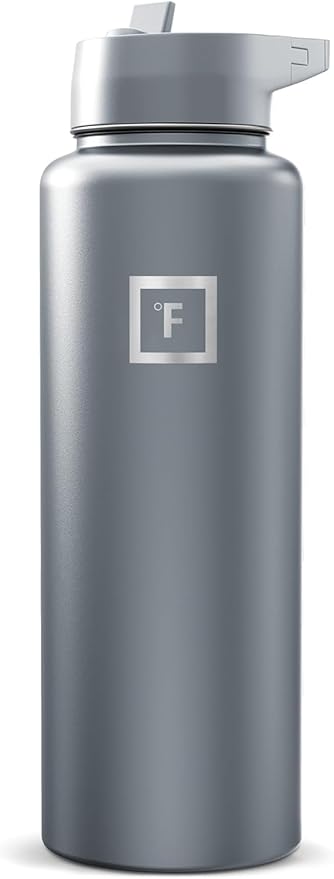 IRON °FLASK 40 oz Wide Mouth Water Bottle with Straw | Insulated Stainless Steel Sports Water Bottle with Leakproof Straw Lid - BPA Free, Cold 24 Hrs, Sweat Free (Graphite)