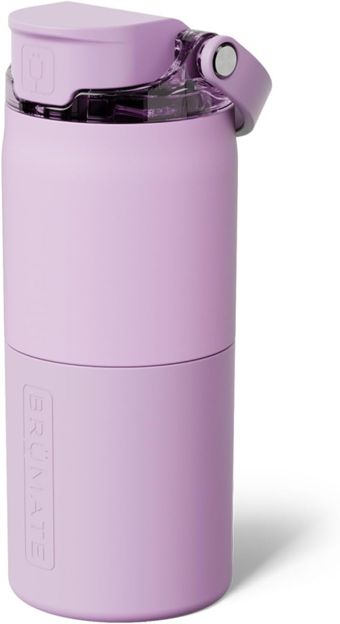 BrüMate Rise 18oz Water Bottle with Covered Silicone Straw | 100% Leakproof Insulated Kids Water Bottle | Cup Holder Friendly Base | 18oz (Lavender)