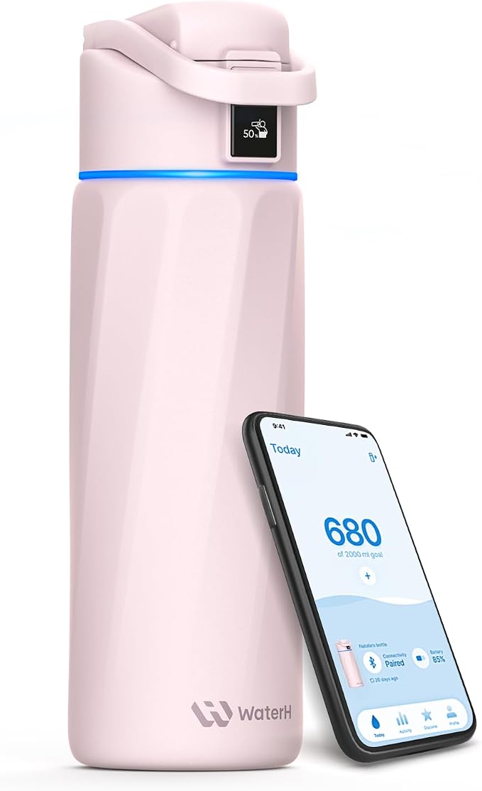 WaterH BOOST Smart Water Bottle Tracker with Reminder to Drink Water, 24oz | BPA-Free Double Wall Vacuum Insulated Stainless Steel, Leakproof, Smart App Tracking, Fits Cup Holders, Wide Mouth for School