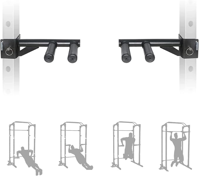 Dip Bar Attachments for 2" x 2" or 3" x 3" Power Rack - Narrow & Wide Dips Double Handles (Patent Pending)