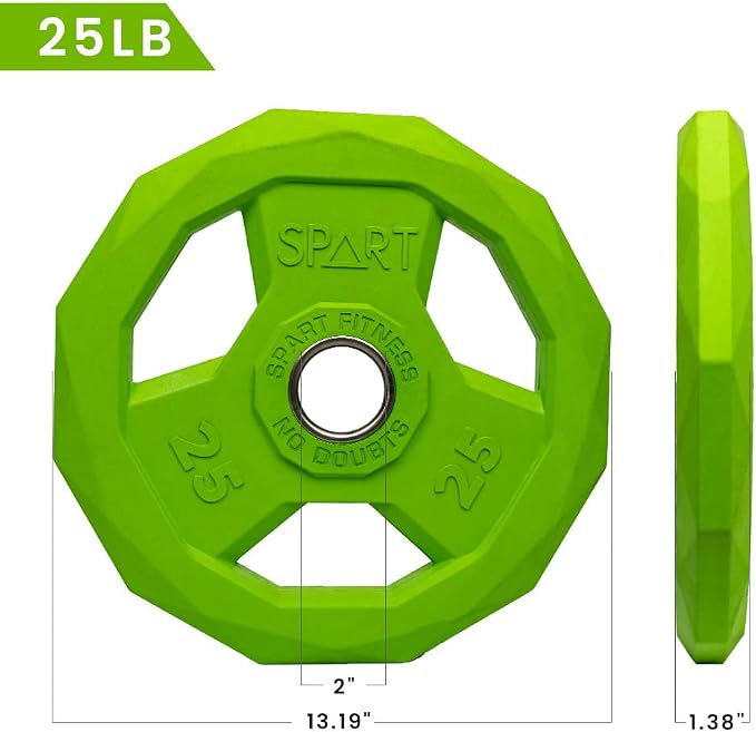 SPART Color Coded Weight Plate 2-Inch Rubber Coated Olympic Grip Plate for Barbell, Solid Cast Iron Weight Plates for Strength Training, Weightlifting, Crossfit, Home Gym, 2.5LB/5LB/10LB/25LB/35LB/45LB, Pair