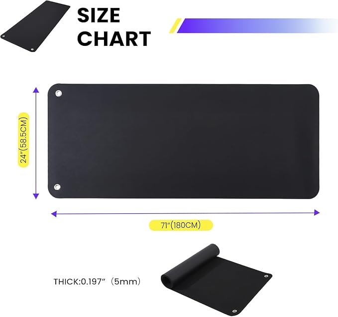 Garvee Hanging Exercise Mat, 71x24 / 56x24 Inch PVC Fitness & Yoga Mat for Group Classes, 5mm Thick with Reinforced Holes, Commercial Grade Gym Mat, Black/Blue/Multicolor