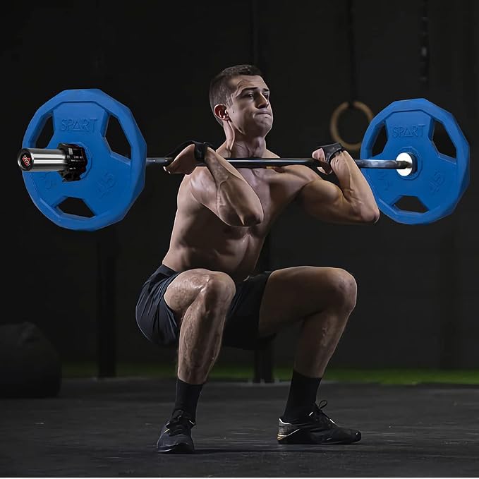 SPART Color Coded Weight Plate 2-Inch Rubber Coated Olympic Grip Plate for Barbell, Solid Cast Iron Weight Plates for Strength Training, Weightlifting, Crossfit, Home Gym, 2.5LB/5LB/10LB/25LB/35LB/45LB, Pair