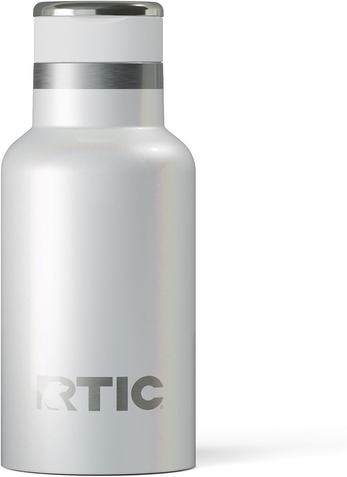 RTIC Little Journey Water Bottle with Straw, Ceramic-Lined, Insulated, Stainless Steel, Metal, Double Wall Vacuum-Insulation, Leak-Proof Lid, BPA-Free Water Flask for Sports, Travel, Cool Grey Glitter
