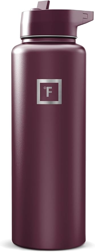 IRON °FLASK 40 oz Wide Mouth Water Bottle with Straw | Insulated Stainless Steel Sports Water Bottle with Leakproof Straw Lid - BPA Free, Cold 24 Hrs, Sweat Free (Burgundy)