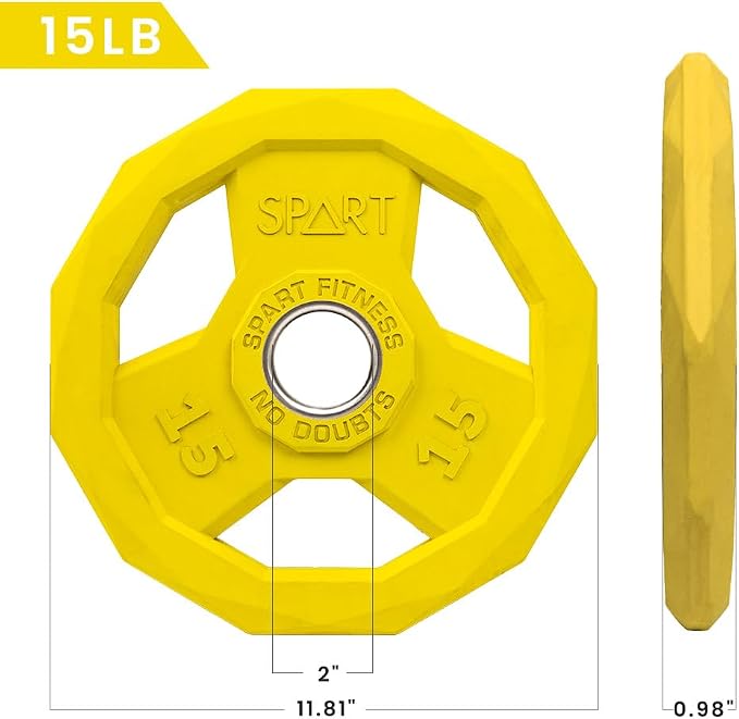 SPART Color Coded Weight Plate 2-Inch Rubber Coated Olympic Grip Plate for Barbell, Solid Cast Iron Weight Plates for Strength Training, Weightlifting, Crossfit, Home Gym, 2.5LB/5LB/10LB/25LB/35LB/45LB, Pair