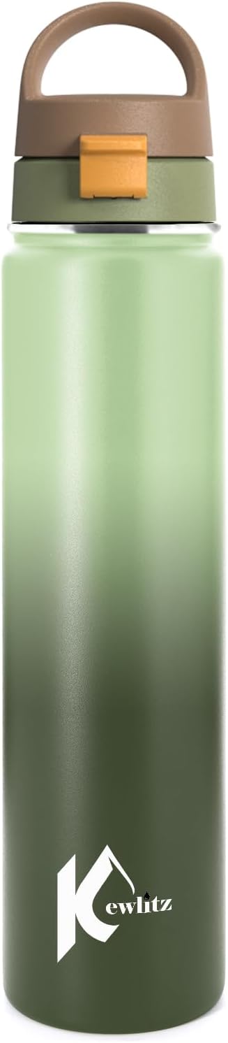 Insulated Stainless Steel Water Bottle 24oz (Forest Green) – Double Wall Vacuum Wide Mouth Water Bottles with Carrying Lid – BPA Free Leak-Proof Flask for School, Sports & Travel