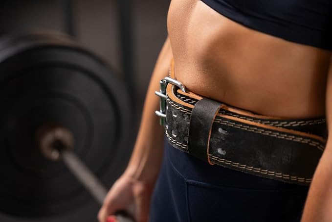 Harbinger Padded Leather Contoured Weightlifting Belt - 4" or 6” Width - Interior Suede Lining & Foam Cushioning - Heavy-Duty Dual Prong Steel Roller Buckle - for Lifting Support