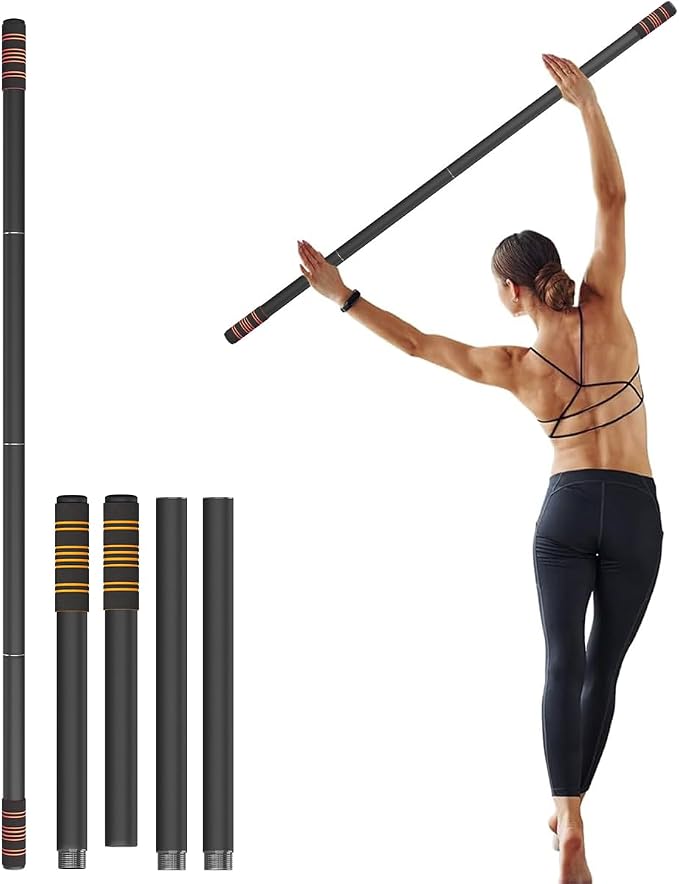 Queension 5ft Yoga Stick Adjustable Stretching Bar for Mobility & Balance | Heavy-Duty Steel Multi-Functional Fitness Pole with 4 Steel Rods & Comfort Foam Grips