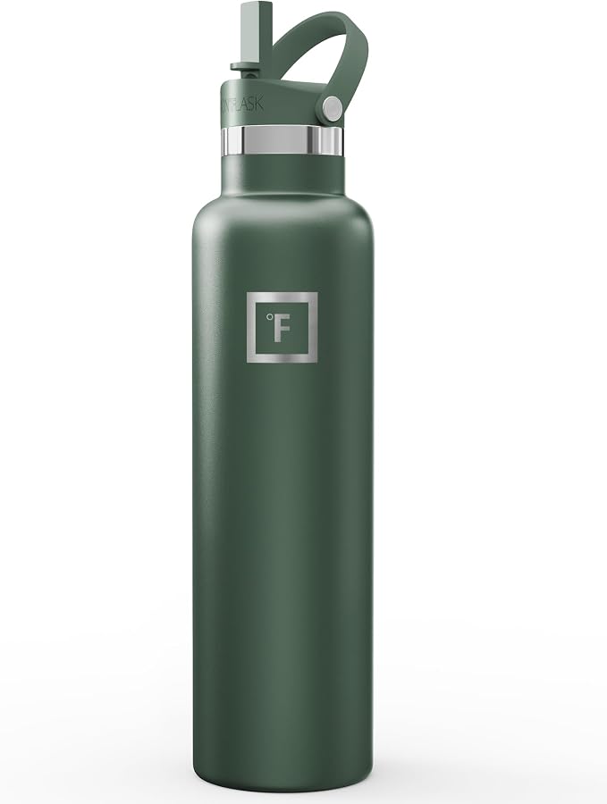 IRON °FLASK 24 oz Narrow Mouth Water Bottle with Straw | Insulated Stainless Steel Sports Water Bottle with Leakproof Straw Lid - BPA Free, Cold 24 Hrs, Sweat Free (Dark Pine)