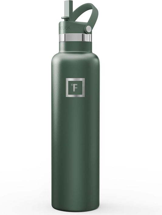 IRON °FLASK 24 oz Narrow Mouth Water Bottle with Straw | Insulated Stainless Steel Sports Water Bottle with Leakproof Straw Lid - BPA Free, Cold 24 Hrs, Sweat Free (Dark Pine)