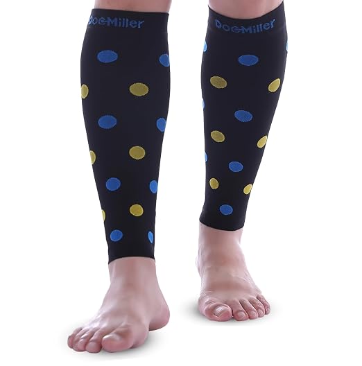 Doc Miller Calf Compression Sleeves 20-30 mmHg for Women & Men, 1 Pair | Footless Compression Socks, Polka Dots Design, Shin Splints Relief, Varicose Veins, Running, Nurses, Travel, Leg Support