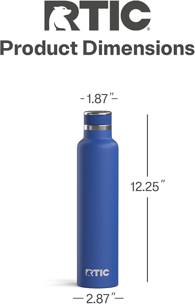 RTIC 26oz Journey Water Bottle, Ceramic Lined, Cobalt | Stainless Steel Metal, Insulated for Hot and Cold Drinks, Sports, Travel and Camping